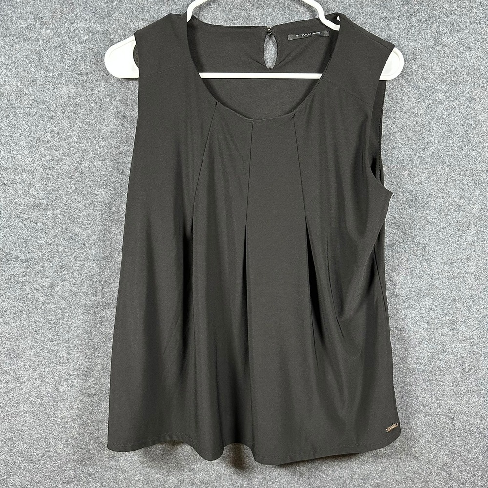 T Tahari Womens Small Black Pleated Front Keyhole Sleeveless Blouse Top RN 93178